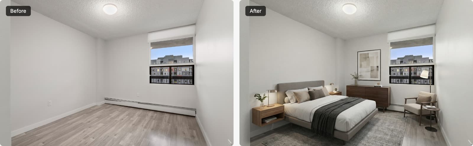 Before and after AI virtual staging transformation
