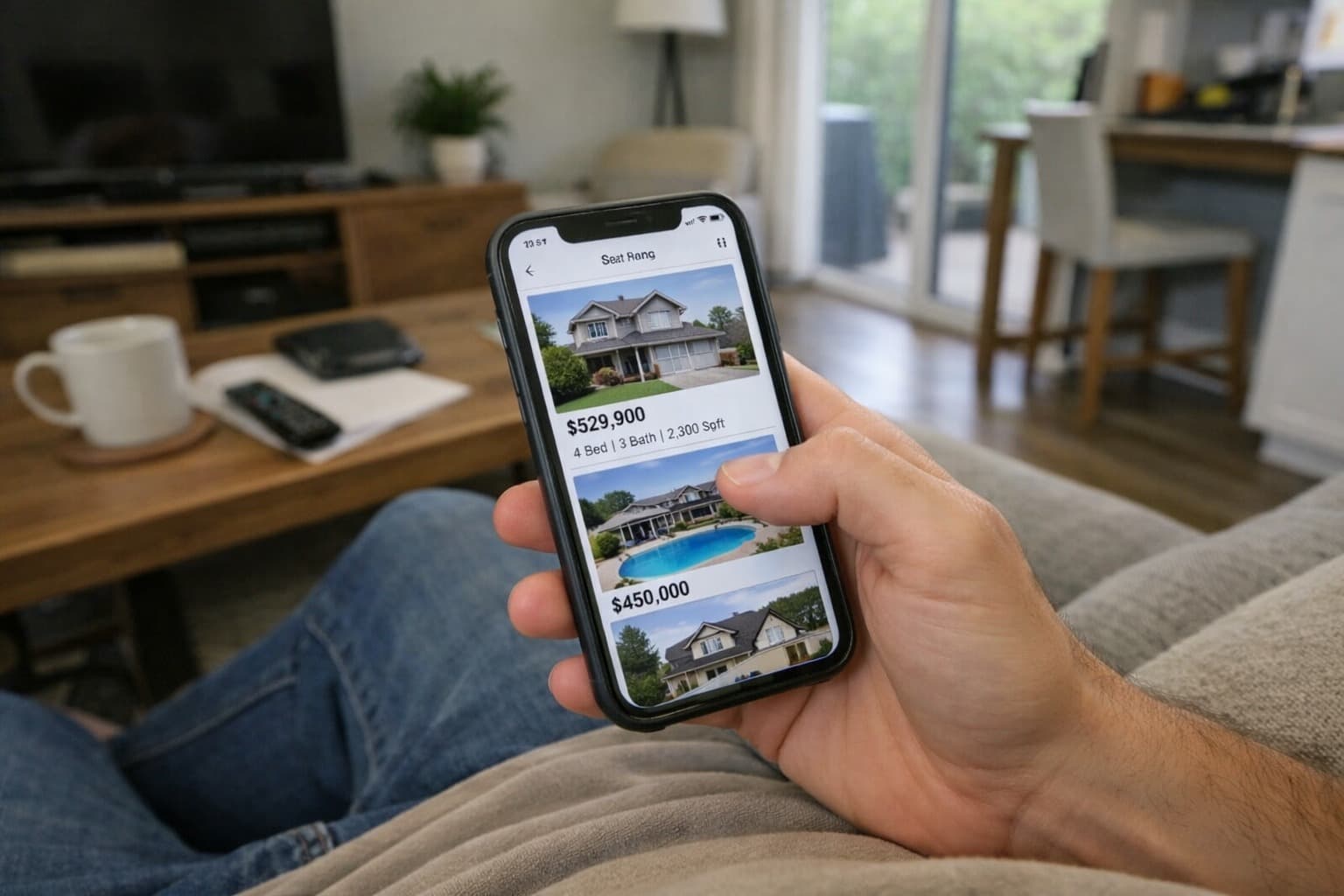 Buyer scrolling through listings on phone