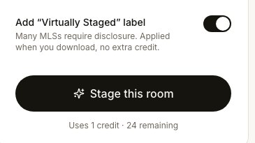Add Virtually Staged label switch turned on above the Stage this room button