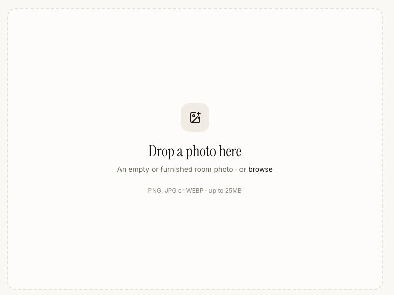 Virtual Staging upload area with a Drop a photo here prompt